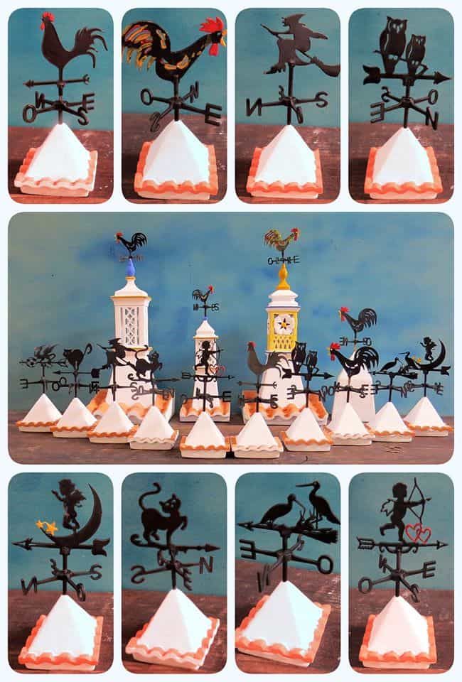 Cataventos e chaminés em miniatura