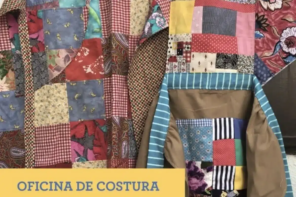 Oficina de costura avental com tecido