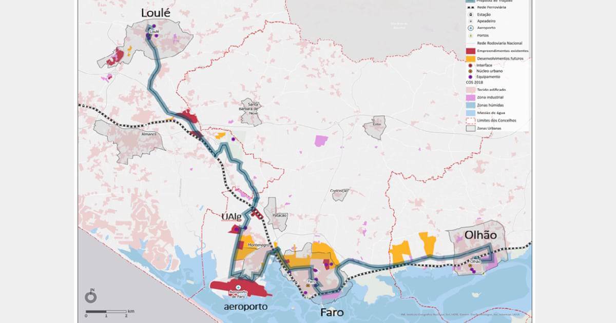 Mapa de planeamento urbano de Faro, Portugal.