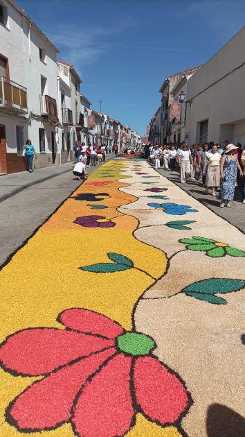 Ruas coloridas atapetadas com aparas de cortiça